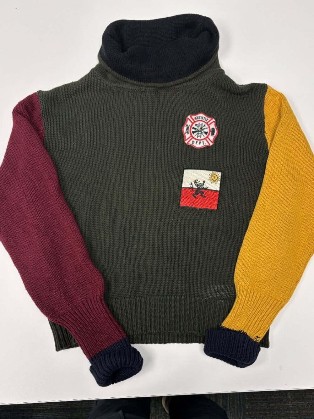 ARTISTIX Dept. Patchwork Colorblock Turtleneck Knit Sweater